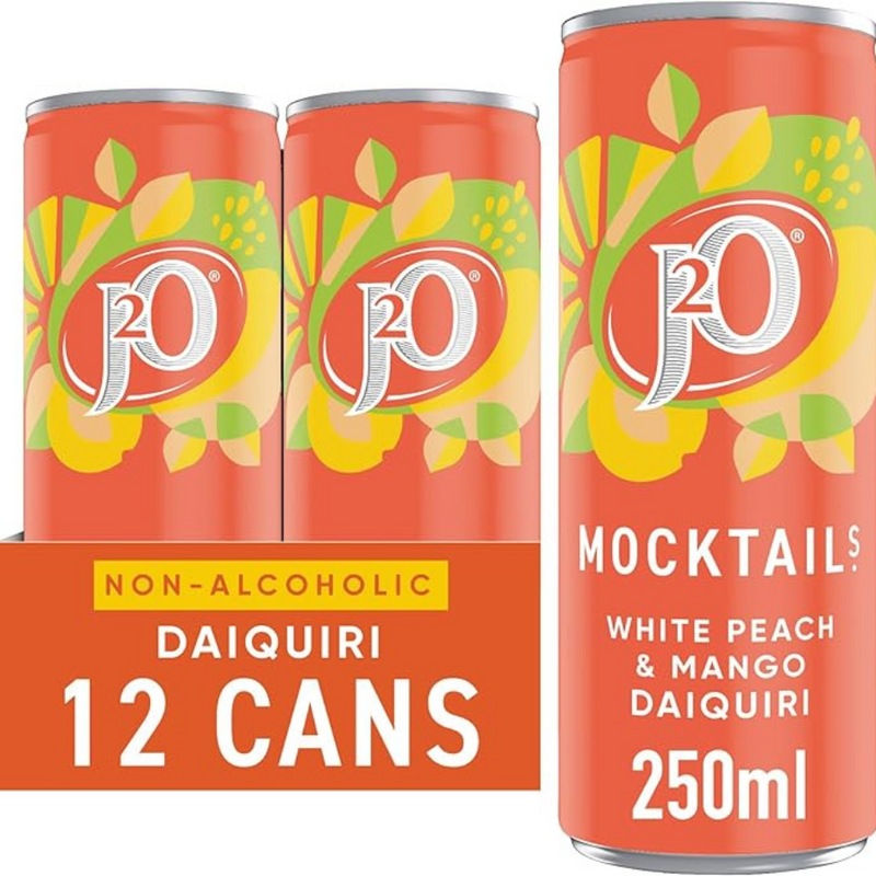 J2O Mocktail Peach and Mango Daiquiri, 250ml Can (Pack of 12)