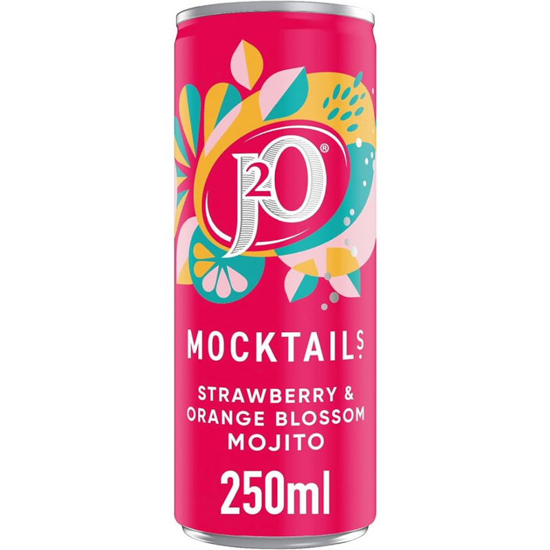 J2O Mocktail Strawberry and Orange Blossom Mojito, 250ml Can (Pack of 12)