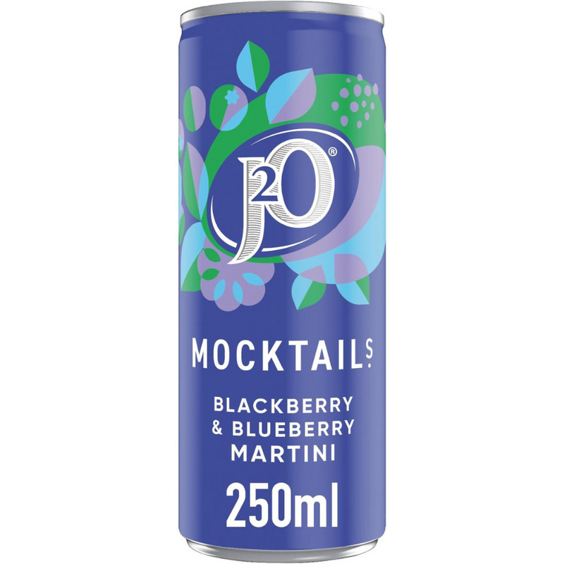 J2O Mocktail Blackberry and Blueberry Martini, 250ml Can (Pack of 12)